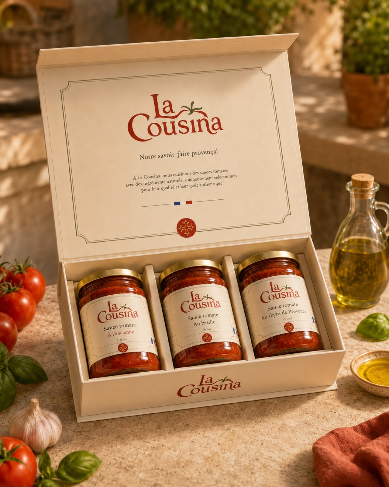 Coffret Petite Tablée ouvert, 3 bocaux
