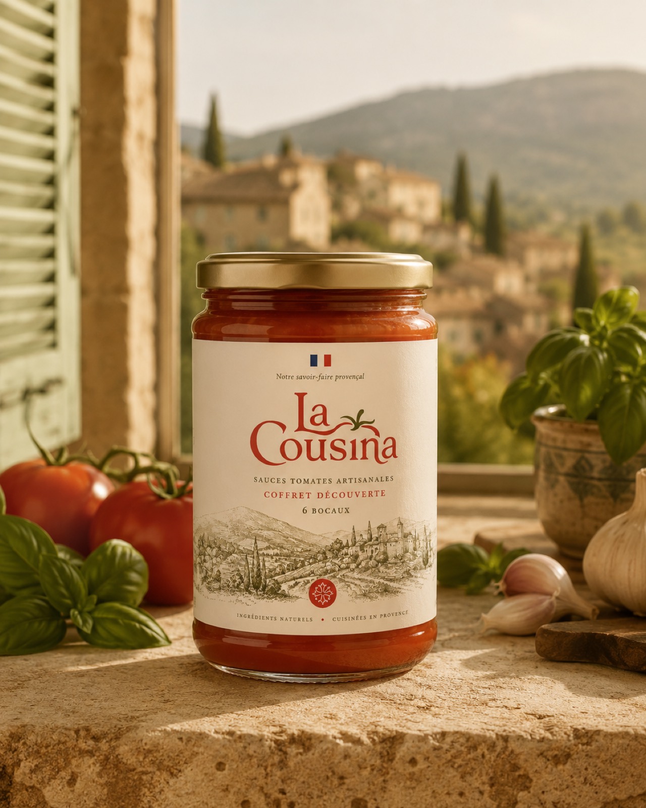 Bocal La Cousina sur un rebord de fenêtre en Provence